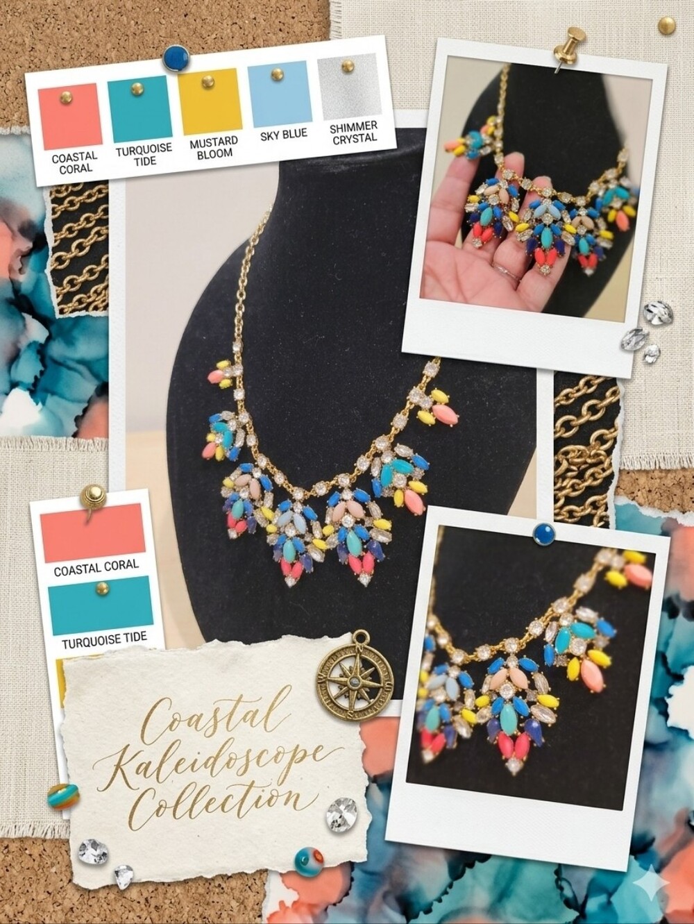 J.Crew Mixed Crystal Statement Bib Necklace Colorful Rhinestone Cluster